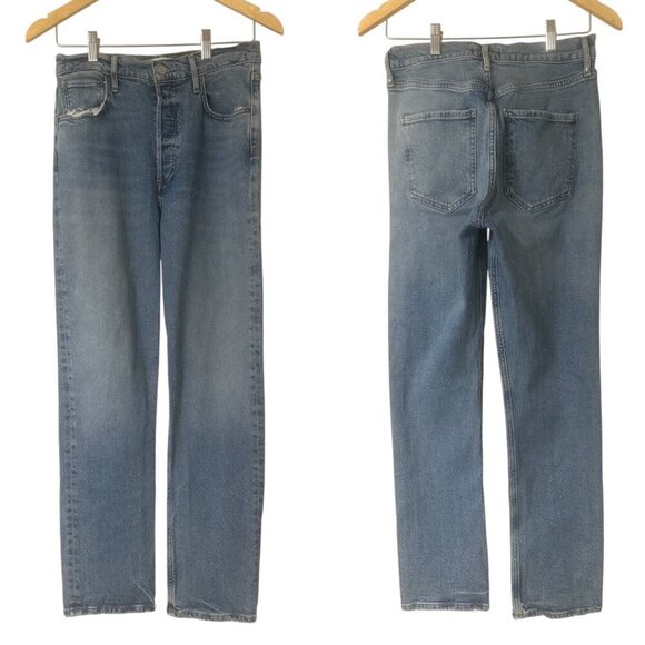 Agolde Riley Long Straight Leg Jeans Size 27 In Cove Wash Faded Denim Distressed - Picture 9 of 15